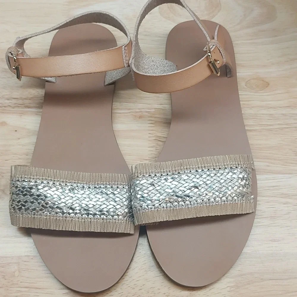J.Crew Strappy Leather sequins summer sandals womens size 6 Boho